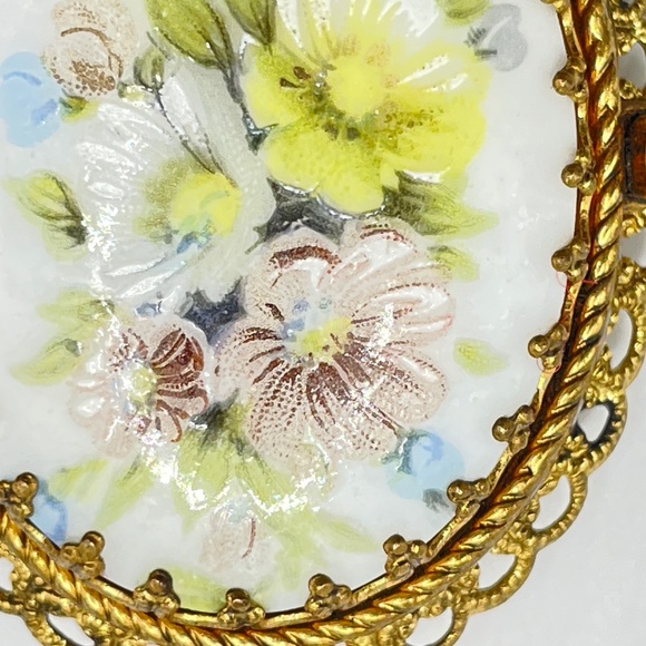 W. Germany Vintage Porcelain Floral Painted Converted Necklace Victorian Style - Picture 4 of 16